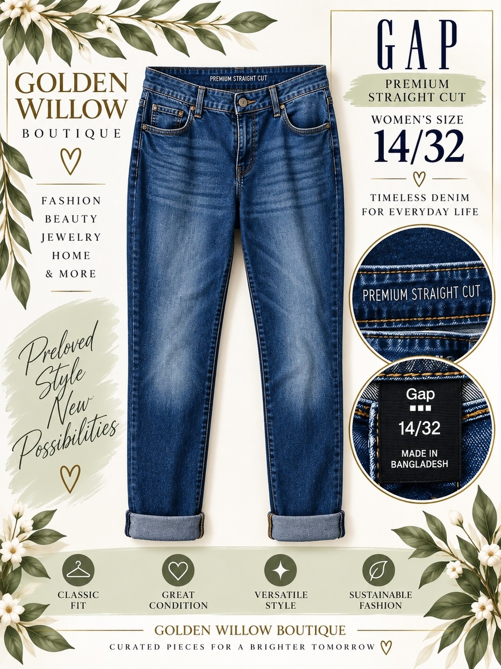 GAP Women's Premium Straight Leg Jeans - Dark Blue Denim